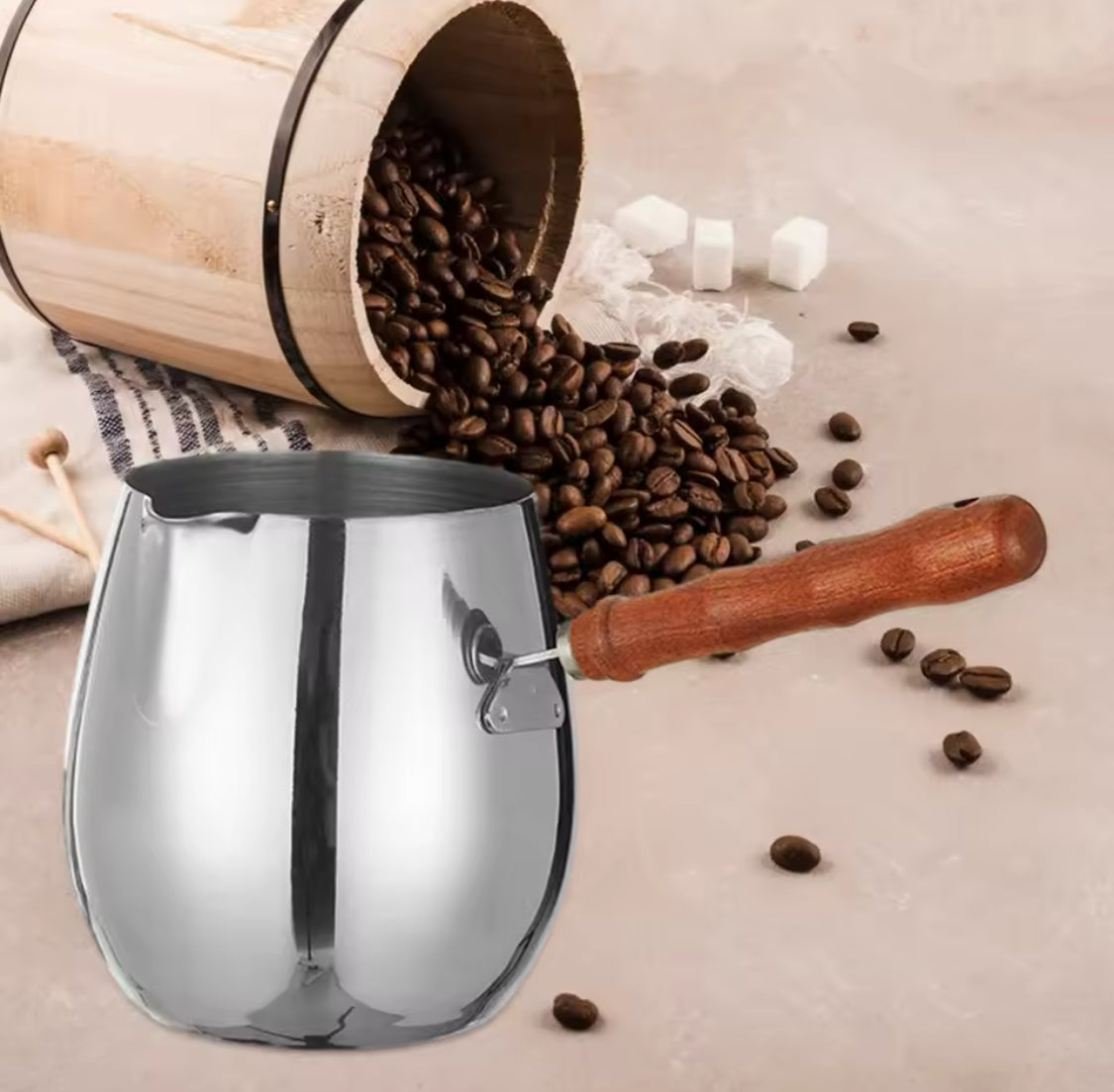 Stainless Steel Turkish Coffee Pot With Wooden Handle, Home Office Espresso Tea Pot, Leakproof Coffee Pot Stainless Steel Turkish Coffee Pot With Wooden Handle, Home Office Espresso Tea Pot, Leakproof Coffee Pot